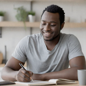 Man journaling new habits