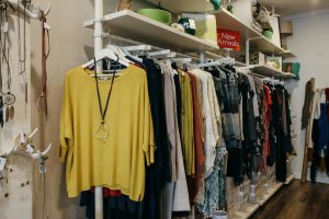 A closet of different clothes 