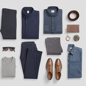 A layout of different clothing articles 