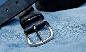 A black leather belt 