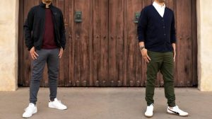 Men dressed in athleisure outfits