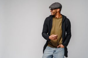 Man wearing tshirt with jacket 