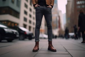 Man wearing skin tight jeans