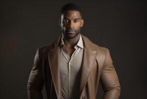 Man dressed in brown leather blazer